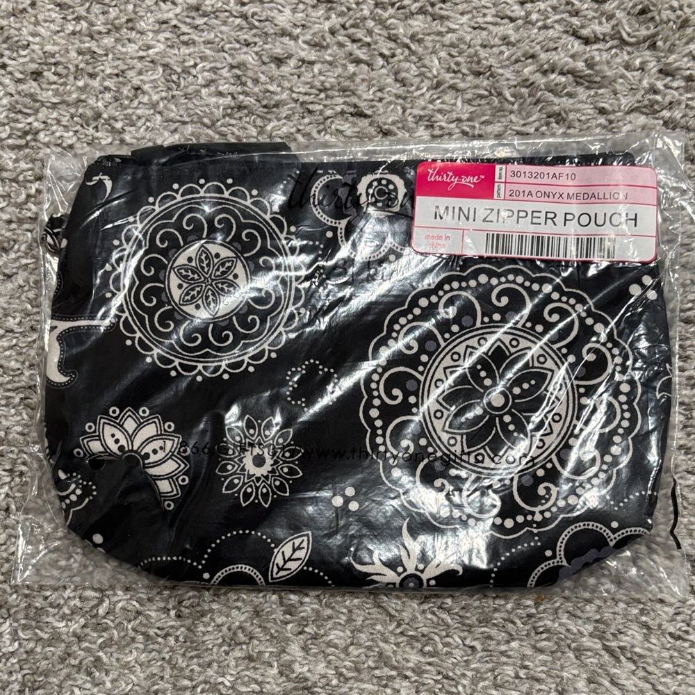 Thirty-One Black and White Floral Pouch
